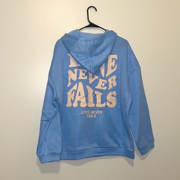 SHEIN Tops - Love Never Fails Baby Blue Zip Up Hoodie